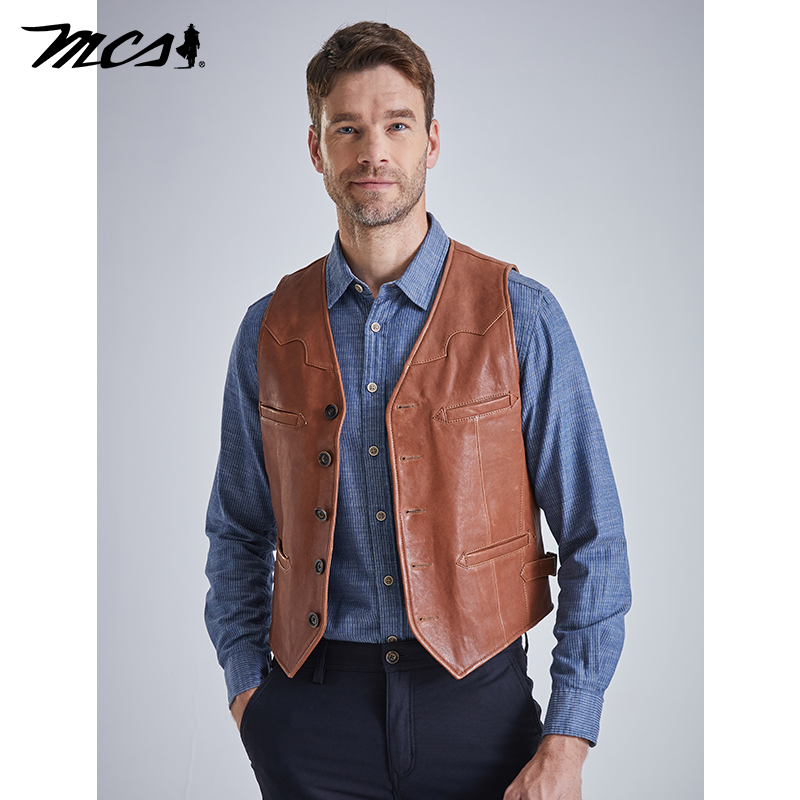 MCS春季男士潮流皮马甲