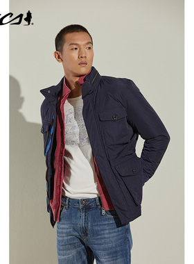 MCS男装源自万宝路秋冬保暖修身舒适休闲时尚中长款纯色羽绒服男