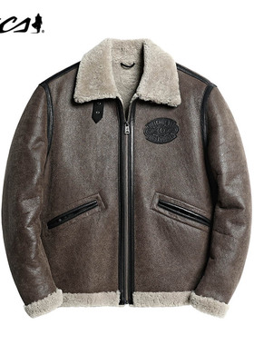MCS源自万宝路绵羊皮皮毛一体B6飞行员皮衣男士美式复古百搭外套