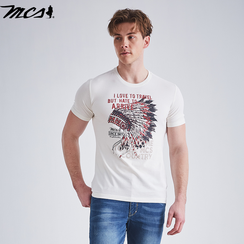 MCS男装源自万宝路夏季欧美潮流复古印花纯棉短袖T恤男美式T恤衫