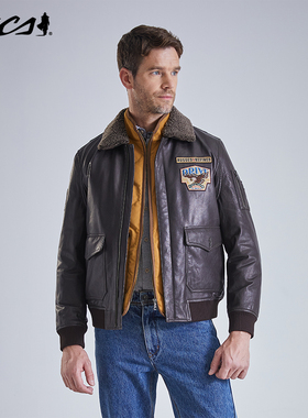 MCS男装源自万宝路秋冬季美式G1飞行员羽绒皮衣复古保暖真皮衣男