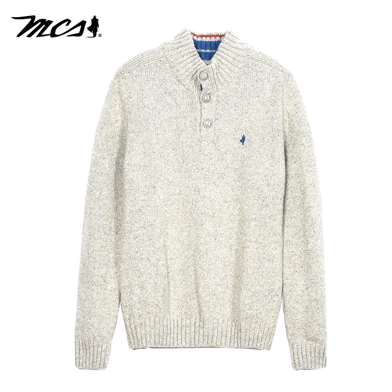 MCS春秋休闲合身羊毛立领针织衫