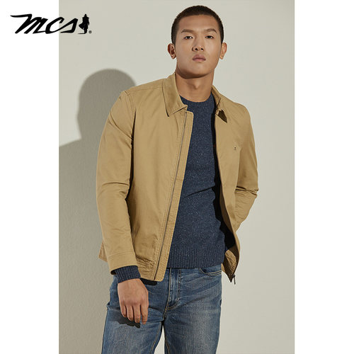 MCS休闲修身拉链翻领夹克外套男