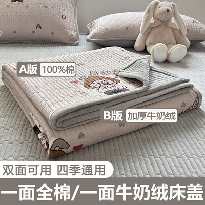 一面纯棉一面牛奶绒夹棉床盖