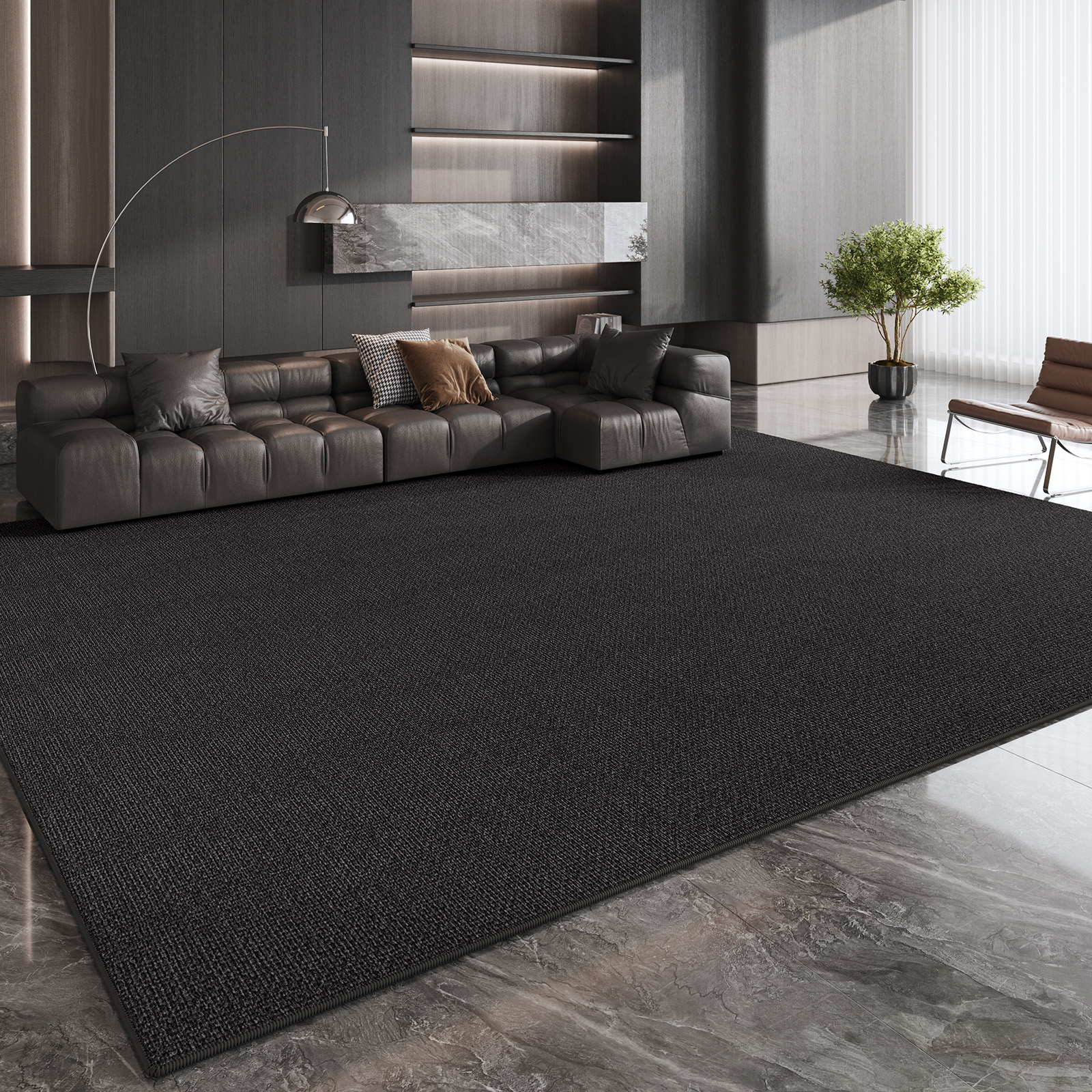 简约黑色地毯意式客厅轻奢高级感茶几毯卧室深色耐脏地垫免洗可擦