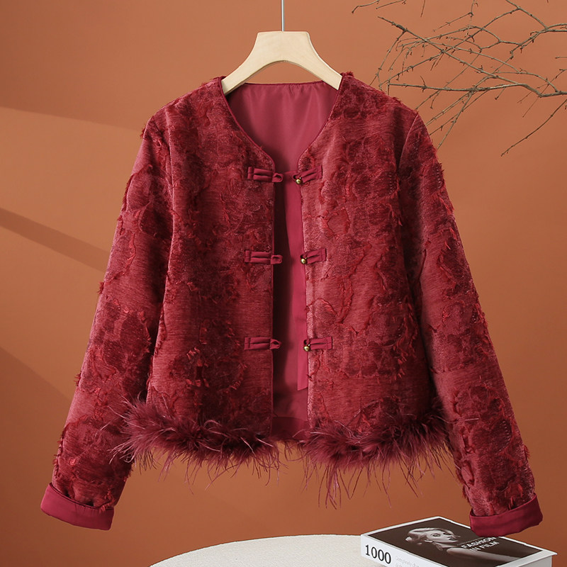 新中式毛毛外套女秋冬2025年新款外衣小个子时尚洋气短款盘扣上衣,女装/女士精品,短外套,淘宝优惠券,粉丝福利购,淘宝优惠卷