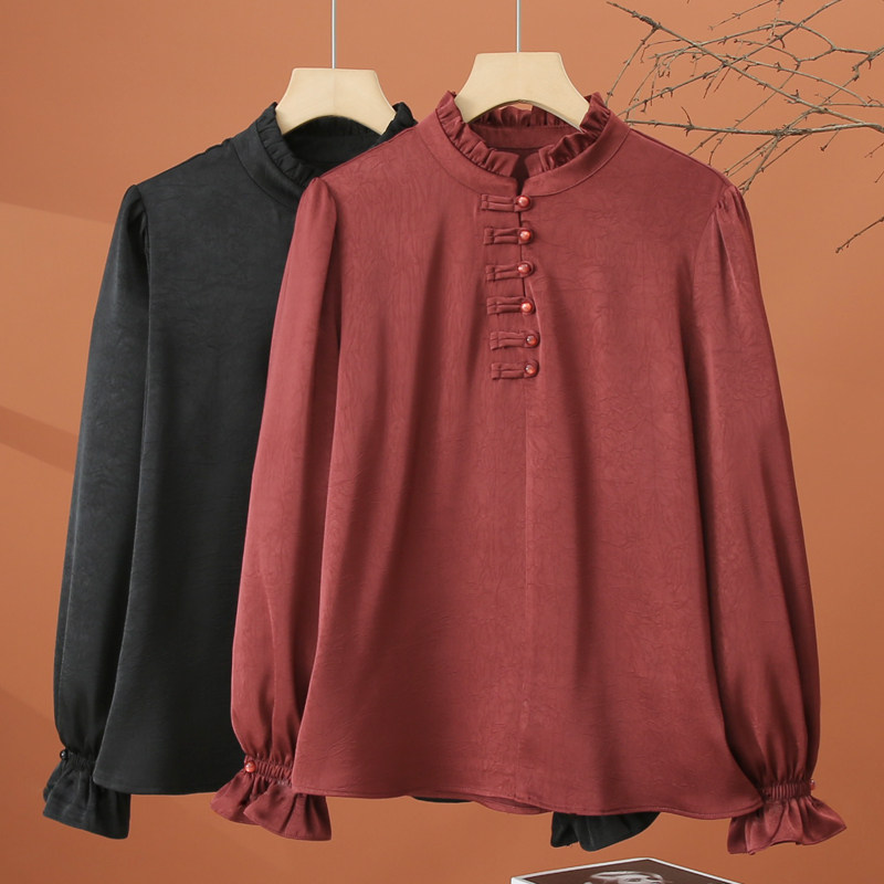 喇叭袖衬衫女长袖2026春季新款雪纺上衣洋气减龄木耳边别致衬衣潮