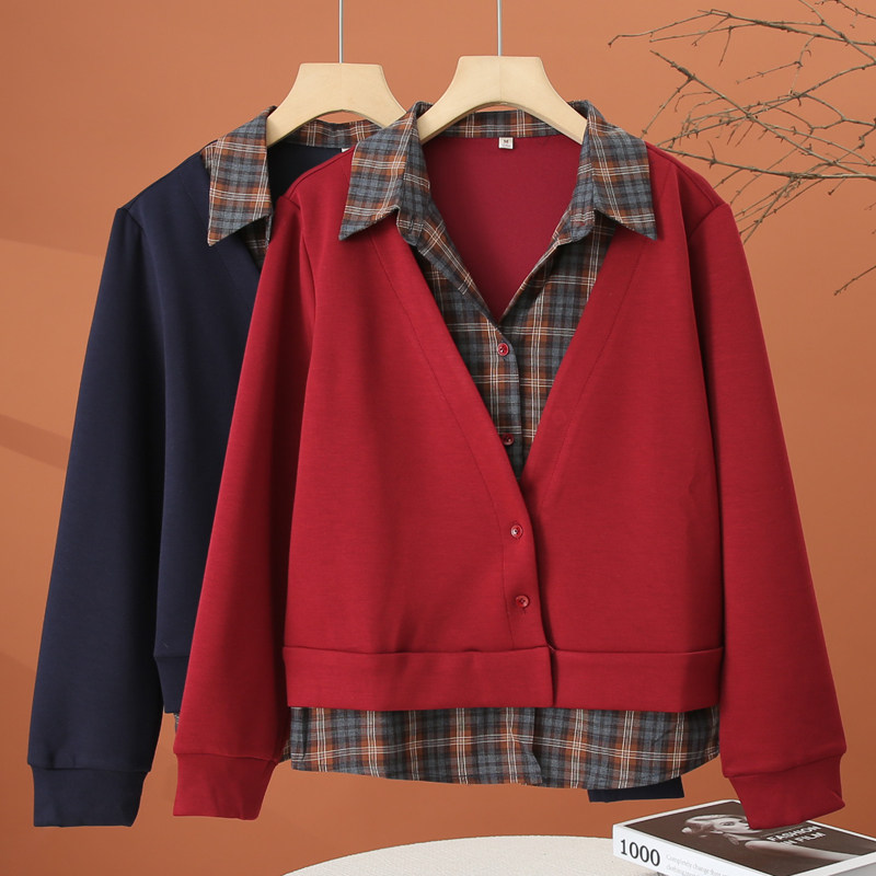 假两件格子拼接衬衫女春季2026新款洋气衬衣时尚宽松百搭女士上衣