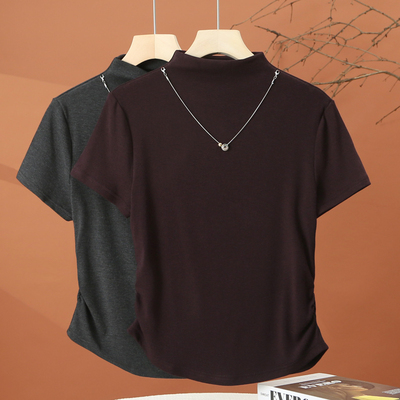半高领短袖t恤女早秋2025新款