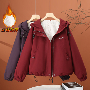 宽松休闲短款 韩版 夹克外衣 冬季 加绒加厚连帽外套女秋冬2025年新款