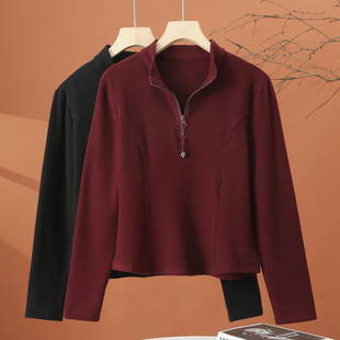 加厚长袖t恤女秋冬2026新款洋气时尚小衫小个子修身短款运动上衣