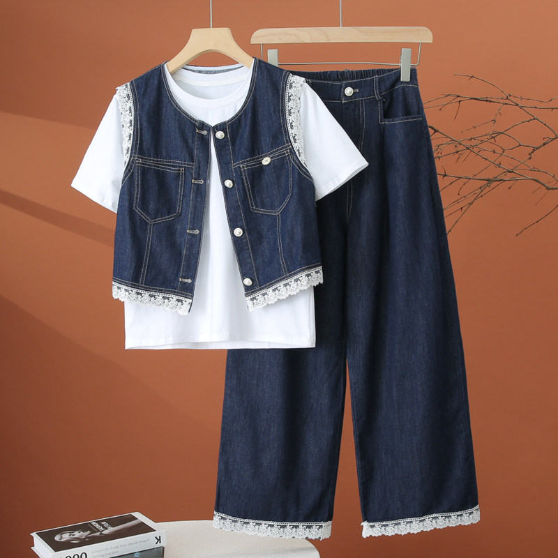 牛仔套装女夏季2026年新款女装时尚洋气减龄休闲阔腿裤背心三件套