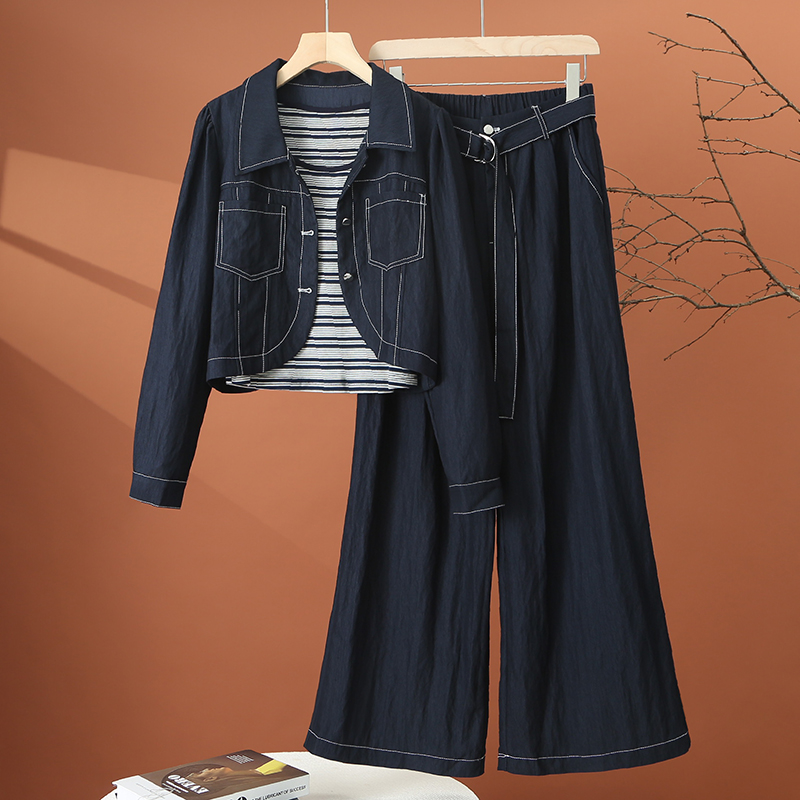 时尚休闲牛仔套装女2025年新款秋季洋气减龄背心外套阔腿裤三件套