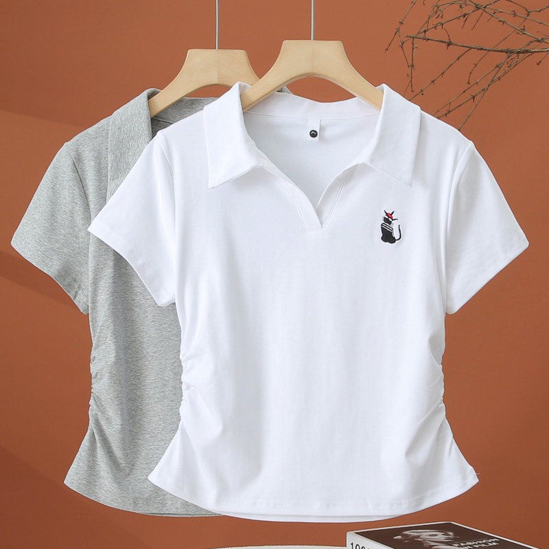 polo领短袖t恤女夏季2026新款洋气时尚小衫减龄短款收腰白色上衣