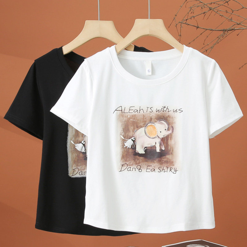 小个子印花短袖t恤女夏季2026新款洋气时尚小衫减龄修身短款上衣