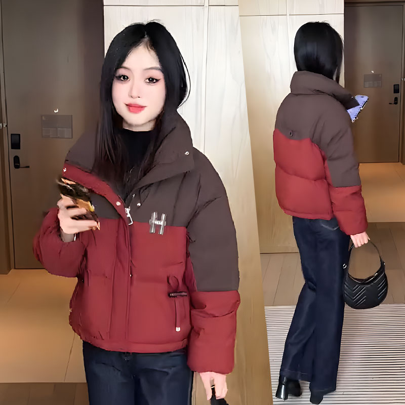 短款加厚羽绒棉服女2025年新款冬季撞色拼接棉袄时尚洋气保暖棉衣