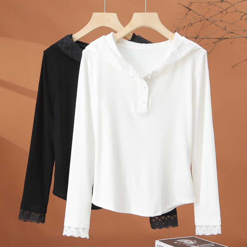 春季长袖连帽t恤女2026新款春装洋气小衫时尚减龄修身短款白上衣