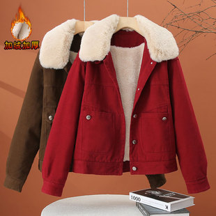 大毛领加绒加厚休闲外套女2025秋冬新款宽松百搭保暖冬天夹克上衣