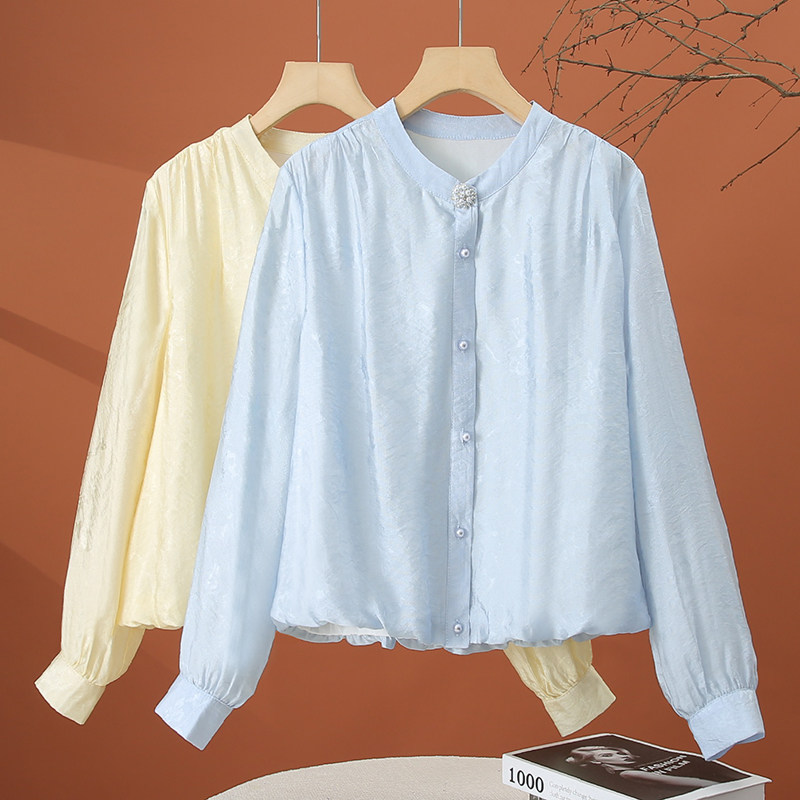 立领衬衫女长袖2026春装新款女士上衣时尚洋气减龄小个子宽松衬衣