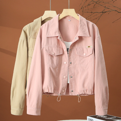 缪真短款牛仔系带外套女