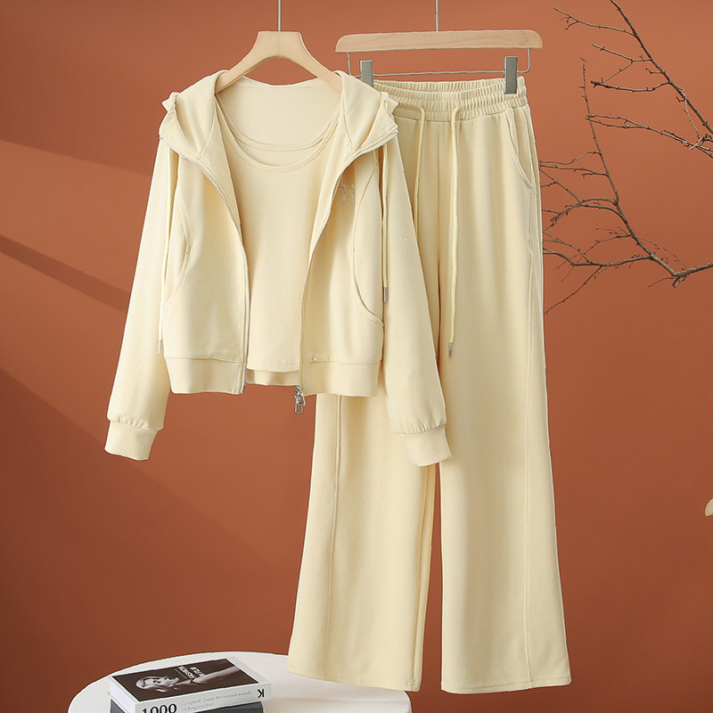 时尚休闲运动套装女春季2026新款女装洋气减龄连帽外套背心三件套