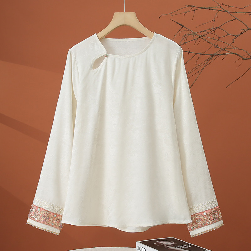 新中式长袖雪纺衬衫女春装2026新款衬衣宽松百搭国风提花女士上衣