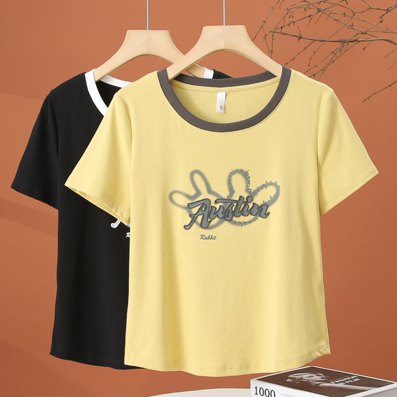 小个子圆领短袖t恤女夏季2026新款洋气时尚小衫减龄显瘦短款上衣