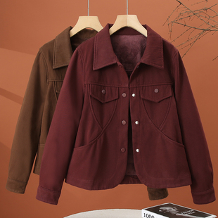 加绒加厚休闲外套女秋冬季2026新款翻领保暖外衣冬天显瘦夹克上衣