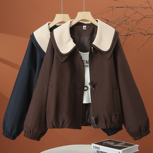 娃娃领外套女2026春季新款休闲外衣韩版宽松时尚洋气女士短款上衣