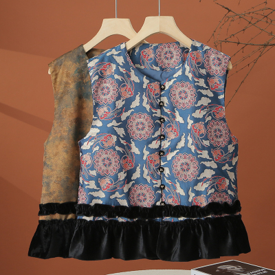 新中式印花无袖马甲衬衫女早秋