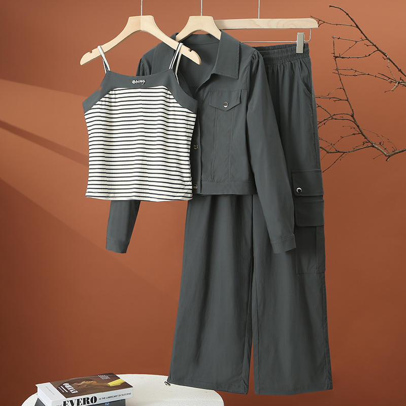 秋季时尚工装套装女2025新款早秋搭配一整套洋气休闲阔腿裤三件套