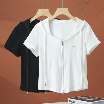 夏季连帽短袖t恤女2025年新款