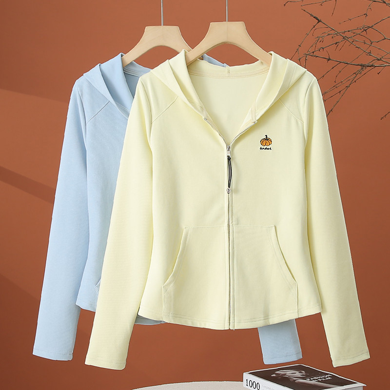春季长袖拉链开衫连帽卫衣t恤女2026年新款时尚洋气修身短款上衣