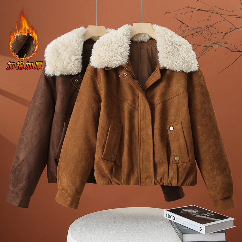 加棉加厚毛毛大翻领外套女秋冬