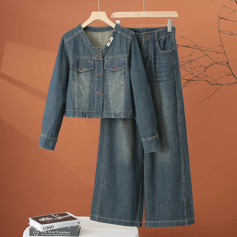 时尚休闲牛仔套装女春款2026年新款女装洋气减龄时髦阔腿裤两件套