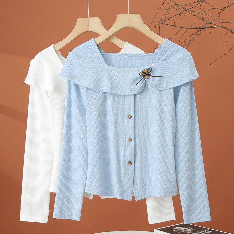 荷叶边长袖t恤女春季2026新款洋气时尚小衫修身显瘦短款女士上衣