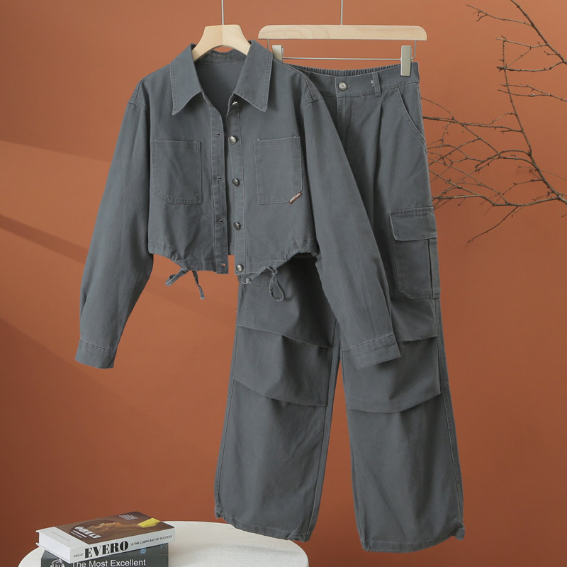 春季时尚休闲工装套装女2026新款爆款洋气减龄短外套阔腿裤两件套