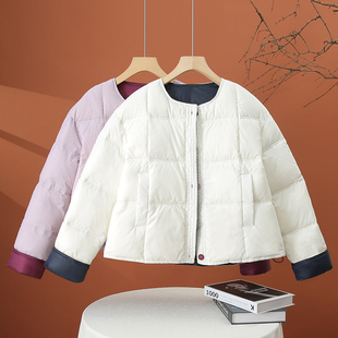 小个子圆领棉服女2025冬季新款宽松撞色拼接棉袄子百搭保暖厚外套