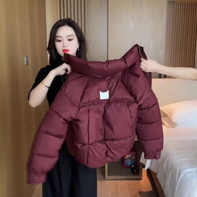 缪真短款宽松立领时尚棉服女