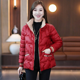 时尚红色棉服女2025年新款冬季短款棉袄冬天保暖立领女士棉衣外套