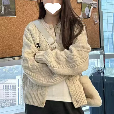 韩系麻花加厚毛衣外套女