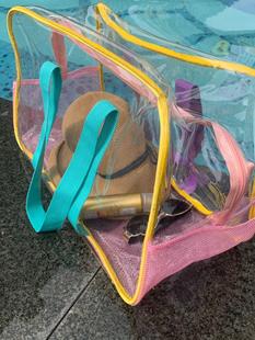 韩国ins沙滩包透明大容量果冻包旅行防水游泳装 备干湿分离手提包