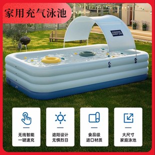 充气游泳池带遮阳蓬家用可折叠家庭成人充气水池抓鱼池儿童戏水池