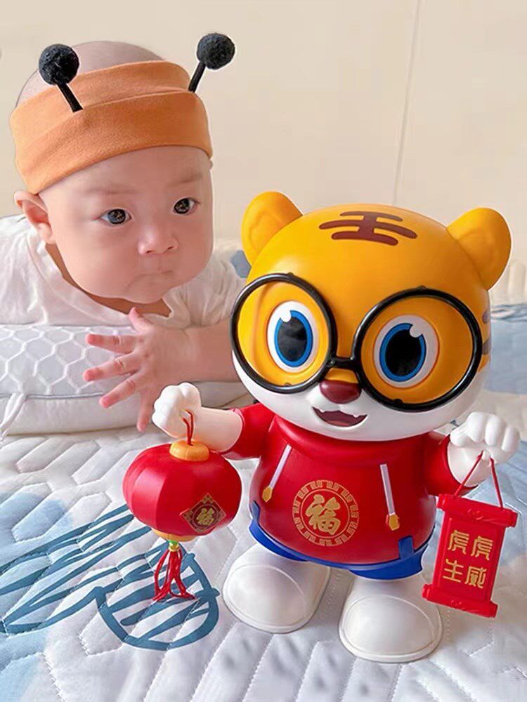 抬头练习玩具跳舞小老虎机器人婴儿0-3个月婴幼儿新生宝宝0-1岁一