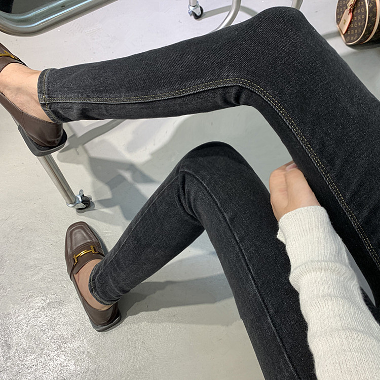 一颗柠檬茶特稀有黑棕色一定要入高腰修身牛仔弹力紧身显瘦铅笔裤