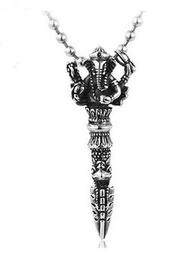 种花家无事牌新款s925银泰银 象鼻财神金刚 项链、 男项链