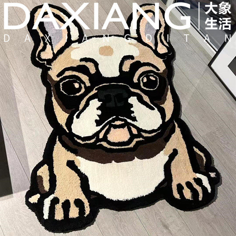 小众风法式造型可爱法斗狗客厅茶几地毯卧室别墅书房衣帽间床边毯