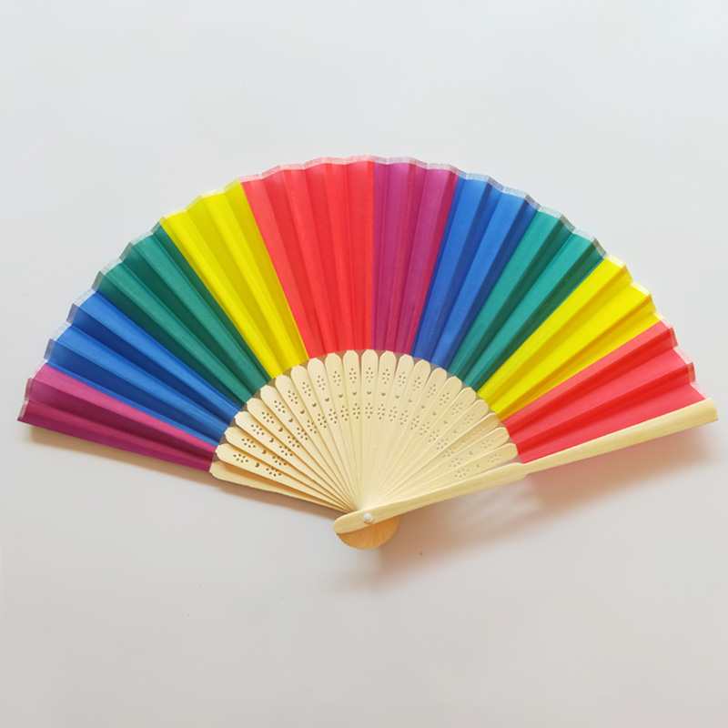 ;8 Inch Colorful Rainbow Hand Fans Folding Bamboo Bones Fan