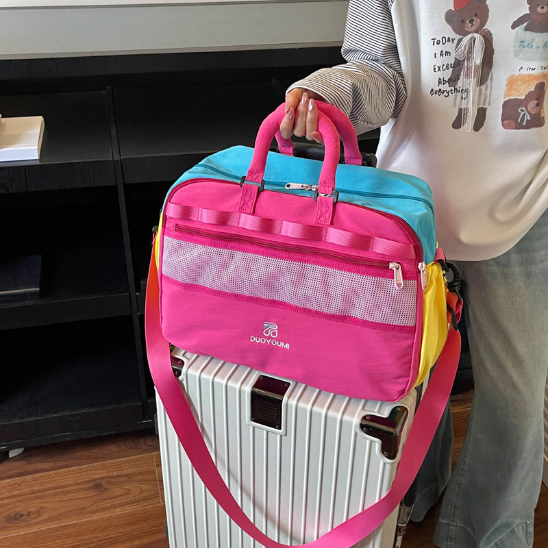 学院风撞色牛津布旅行大包健身干湿分离行李包斜跨套拉杆装衣服包