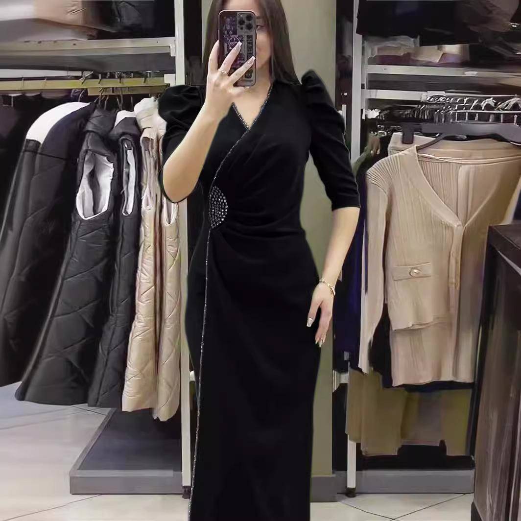 dubai abaya women dress elegant ruffles neck slim kaftan